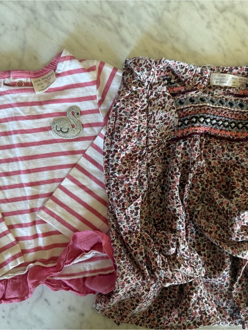Zara Baby Girl Pink Stripe Top & Floral Blouse Bundle